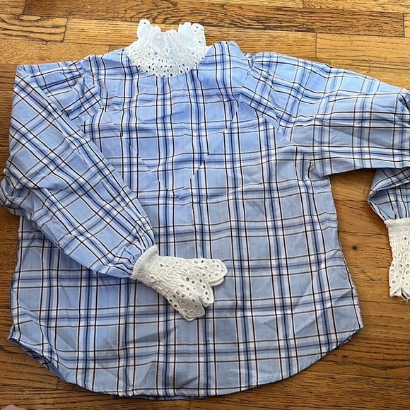 Anthro English Factor Collar Poplin Lace top - Picture 4 of 5